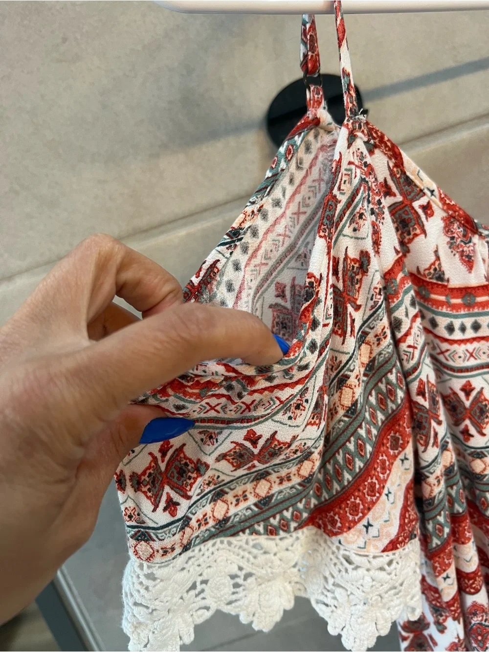 Forever 21 Red and White Boho Crochet-Hem Cold Shoulder Camisole - Picture 2 of 3